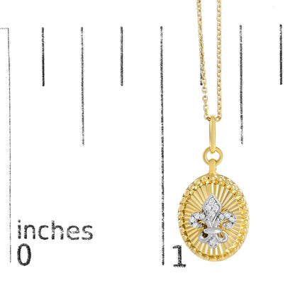 10K Yellow Gold Diamond Accent Fleur de Lis Fluted Medallion Pendant Necklace