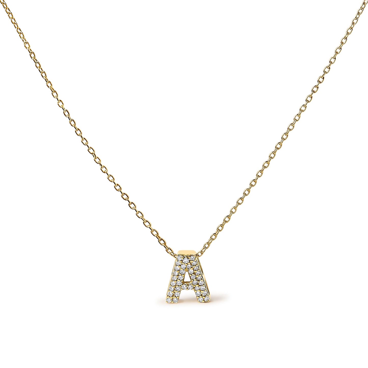 10K Yellow Gold Diamond Accent "A-Z" Initial Bubble Pendant Necklace