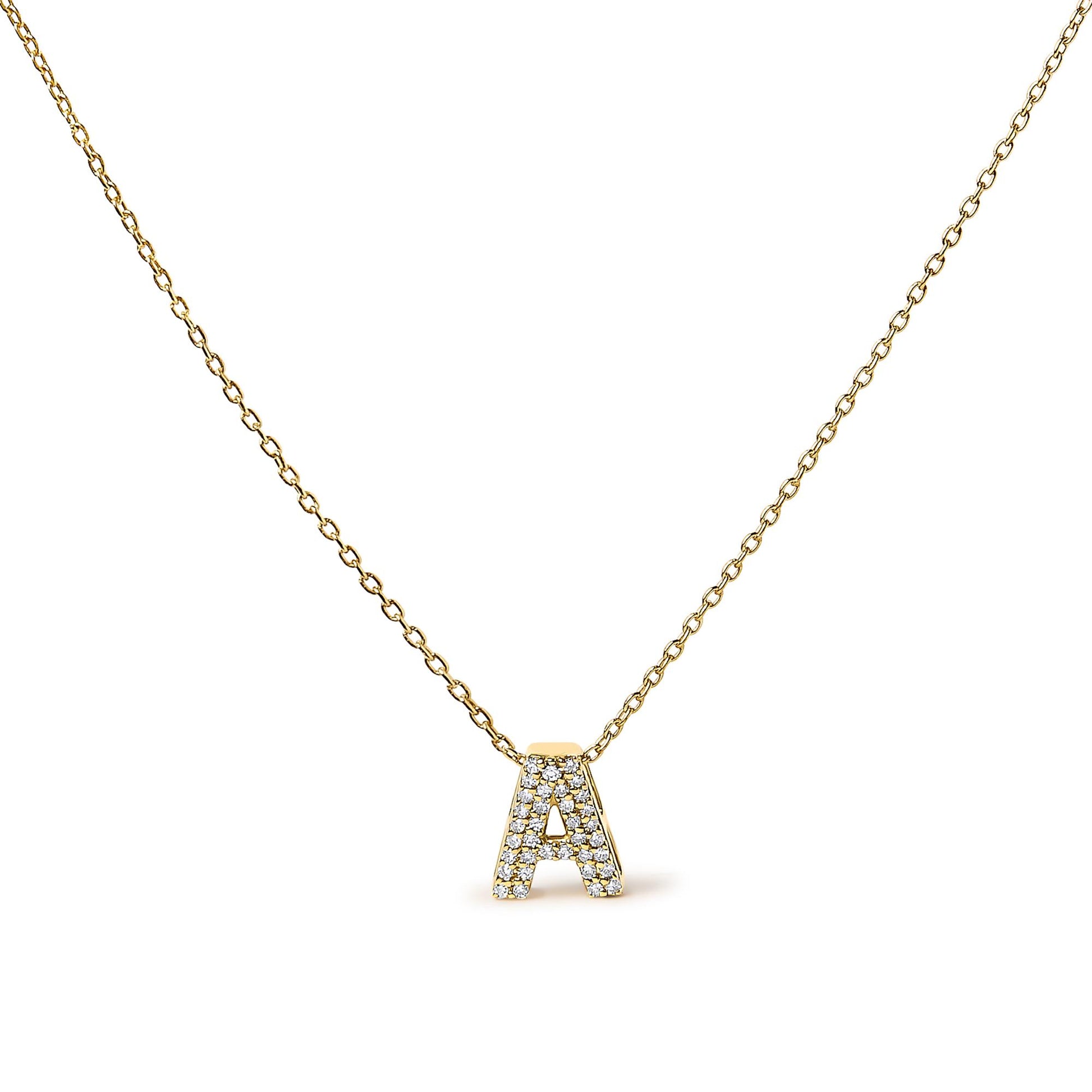 10K Yellow Gold Diamond Accent "A-Z" Initial Bubble Pendant Necklace