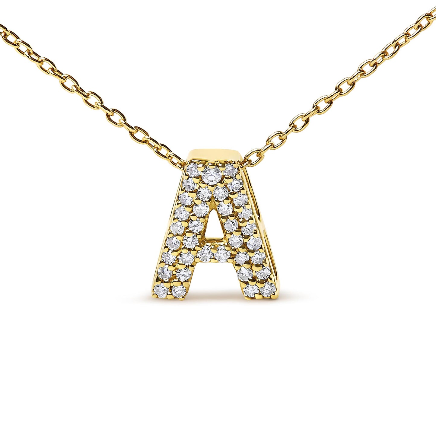 10K Yellow Gold Diamond Accent "A-Z" Initial Bubble Pendant Necklace