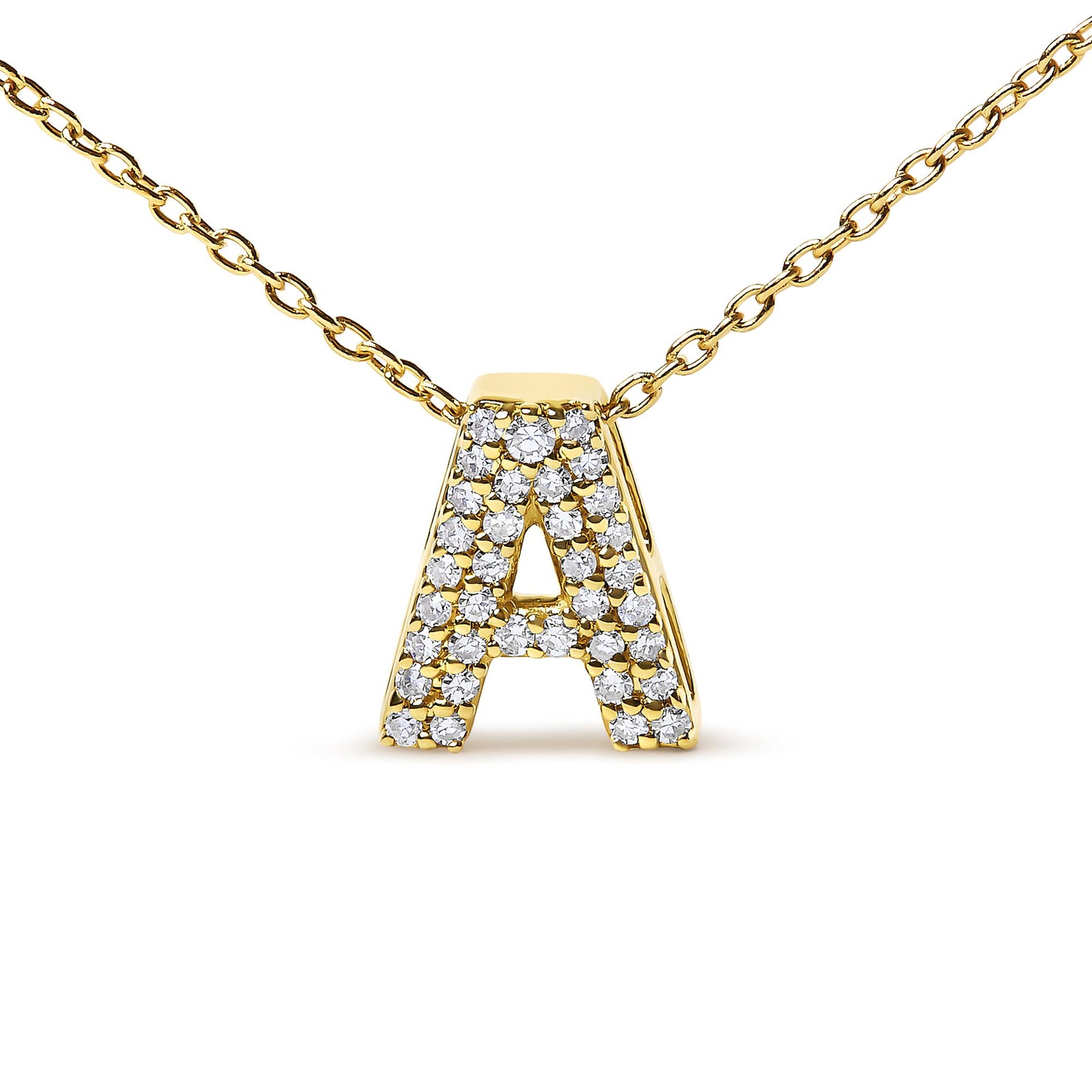 10K Yellow Gold Diamond Accent "A-Z" Initial Bubble Pendant Necklace