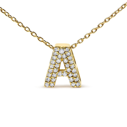 10K Yellow Gold Diamond Accent "A-Z" Initial Bubble Pendant Necklace