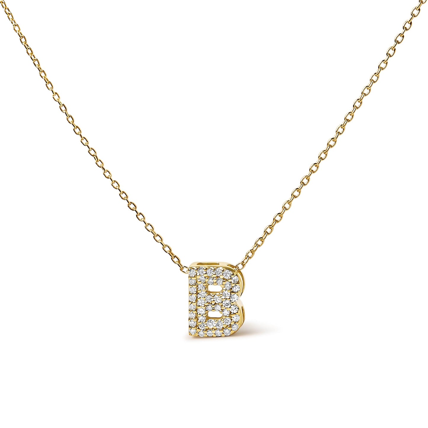 10K Yellow Gold Diamond Accent "A-Z" Initial Bubble Pendant Necklace