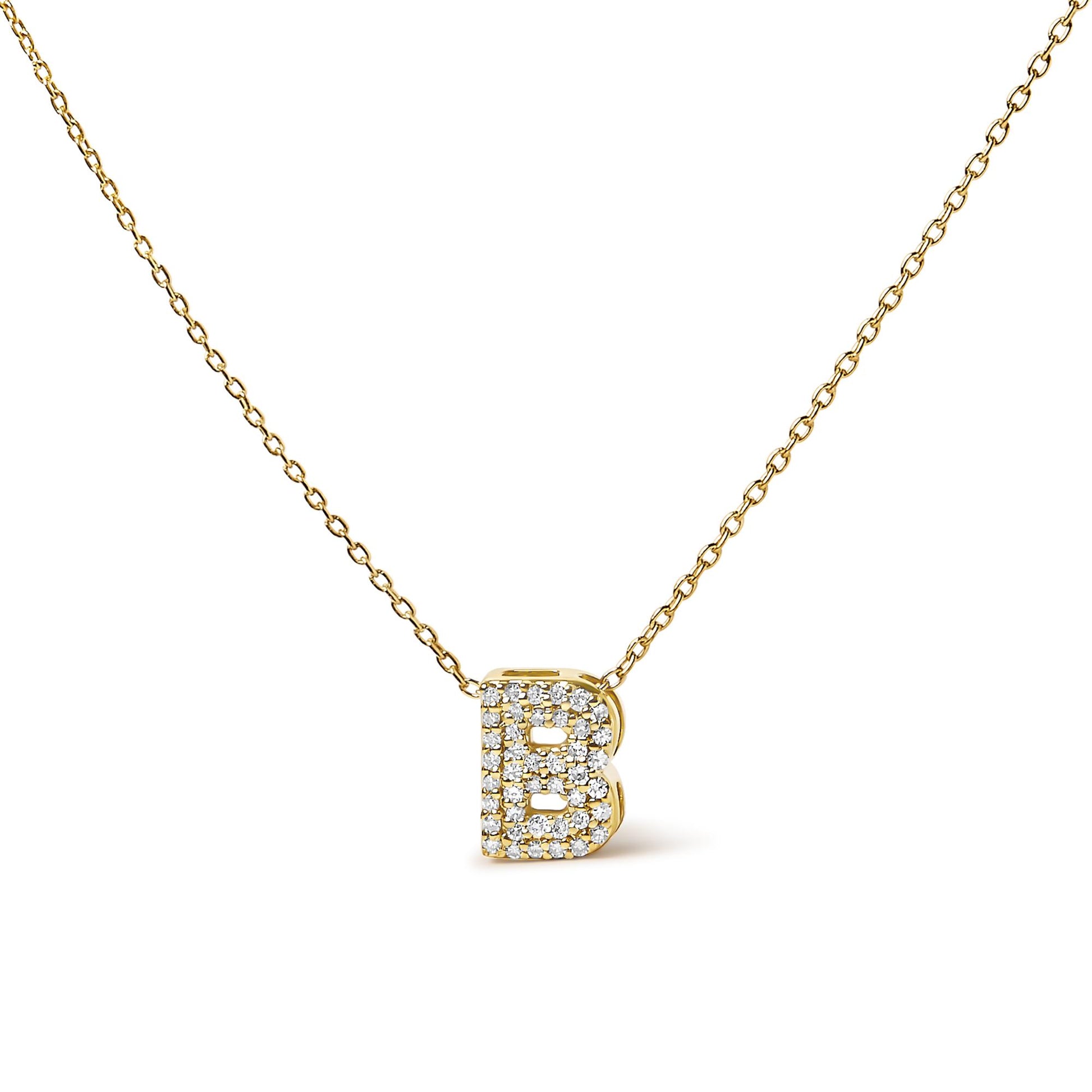 10K Yellow Gold Diamond Accent "A-Z" Initial Bubble Pendant Necklace