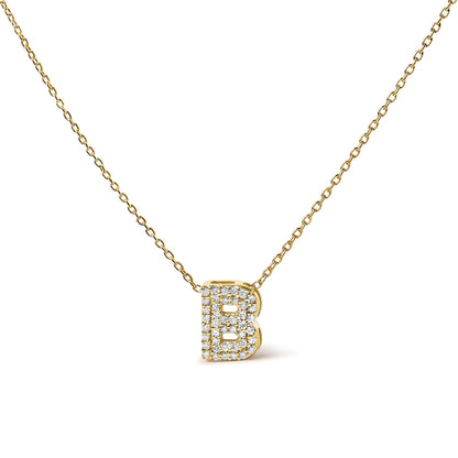 10K Yellow Gold Diamond Accent "A-Z" Initial Bubble Pendant Necklace
