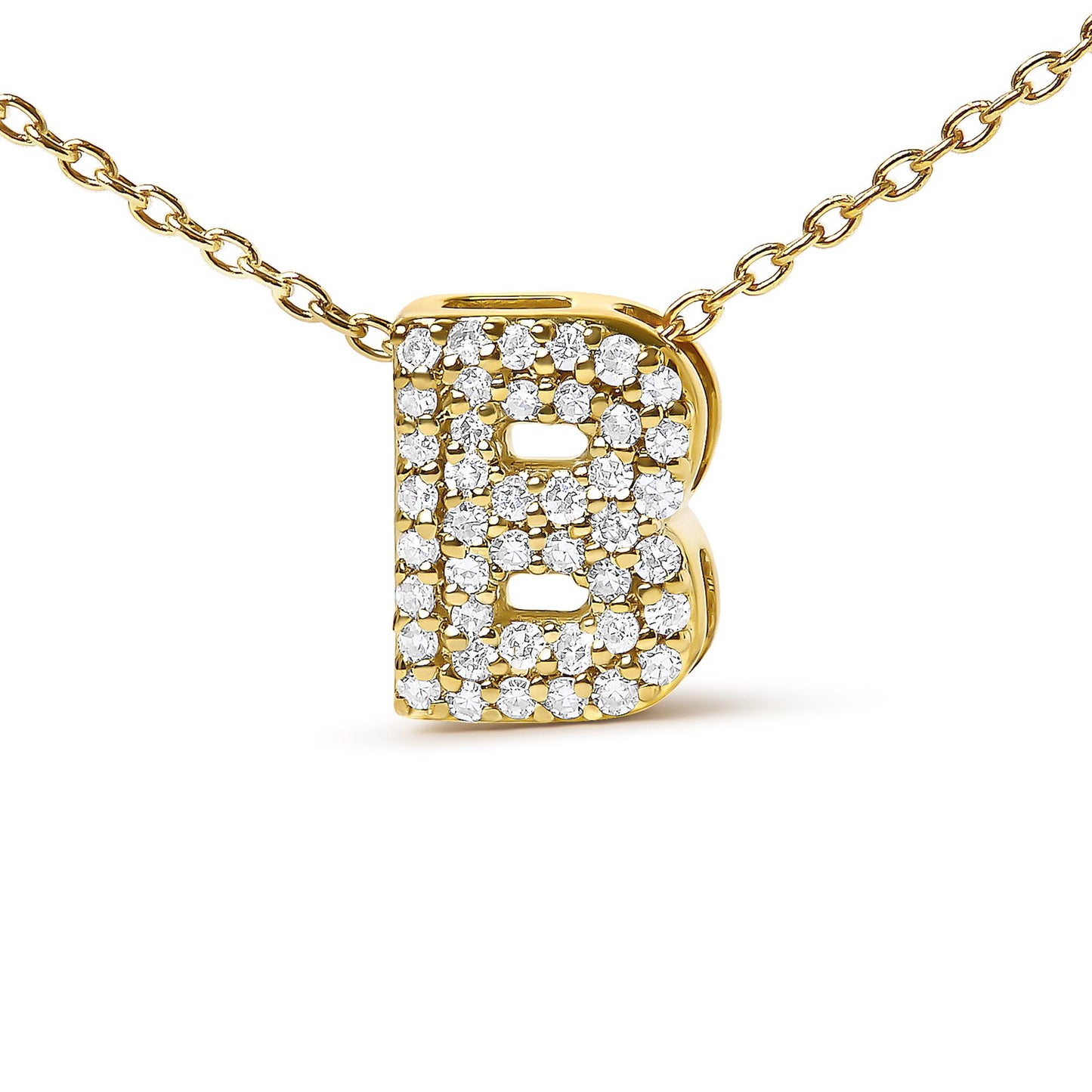 10K Yellow Gold Diamond Accent "A-Z" Initial Bubble Pendant Necklace