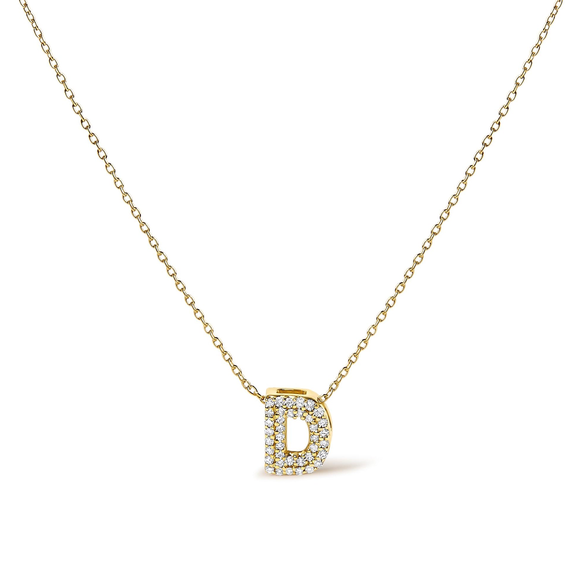 10K Yellow Gold Diamond Accent "A-Z" Initial Bubble Pendant Necklace