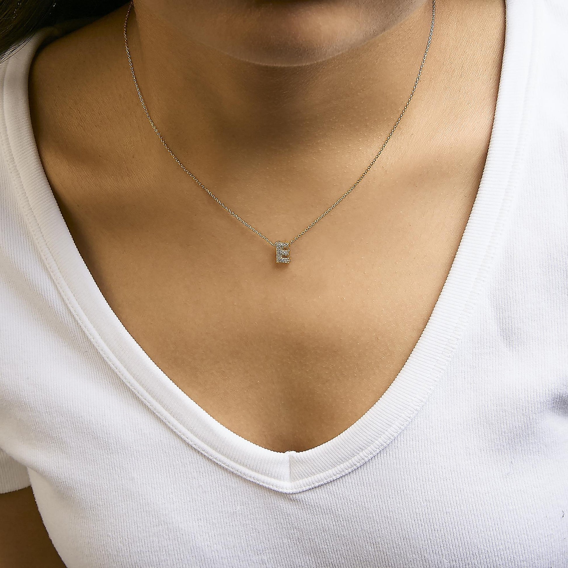 10K Yellow Gold Diamond Accent "A-Z" Initial Bubble Pendant Necklace