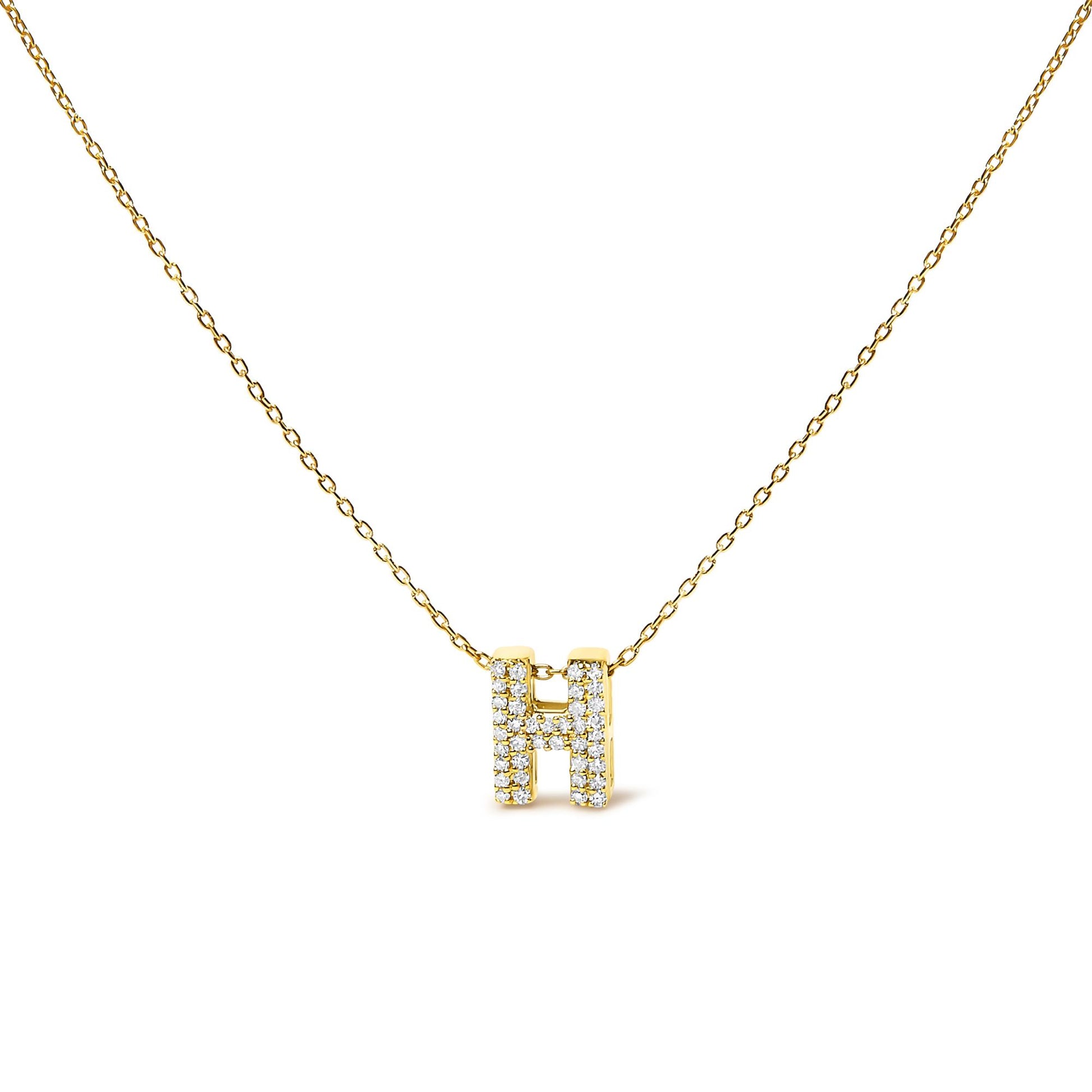 10K Yellow Gold Diamond Accent "A-Z" Initial Bubble Pendant Necklace