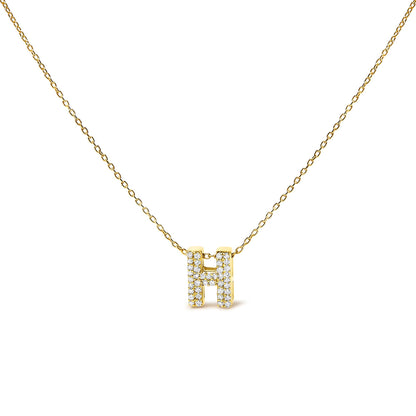 10K Yellow Gold Diamond Accent "A-Z" Initial Bubble Pendant Necklace