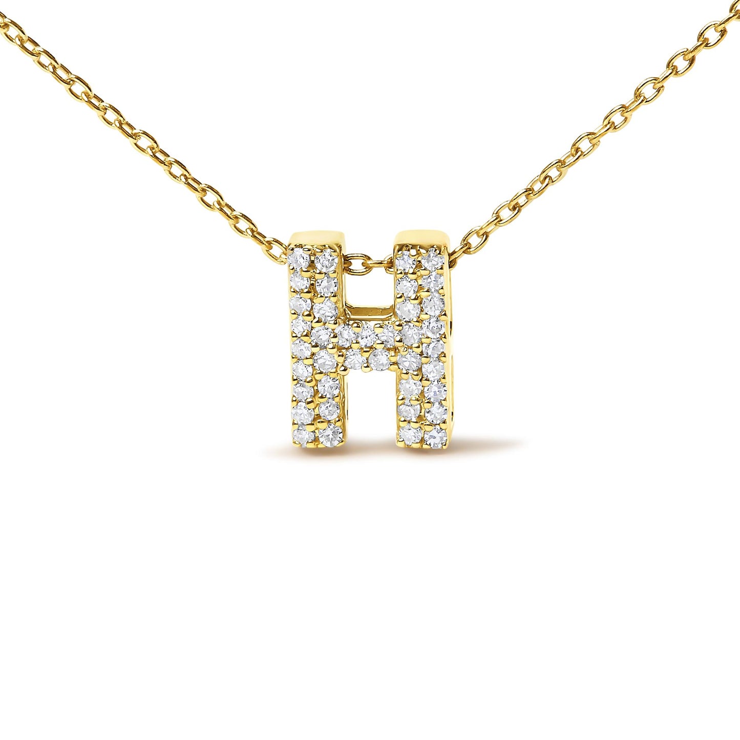 10K Yellow Gold Diamond Accent "A-Z" Initial Bubble Pendant Necklace
