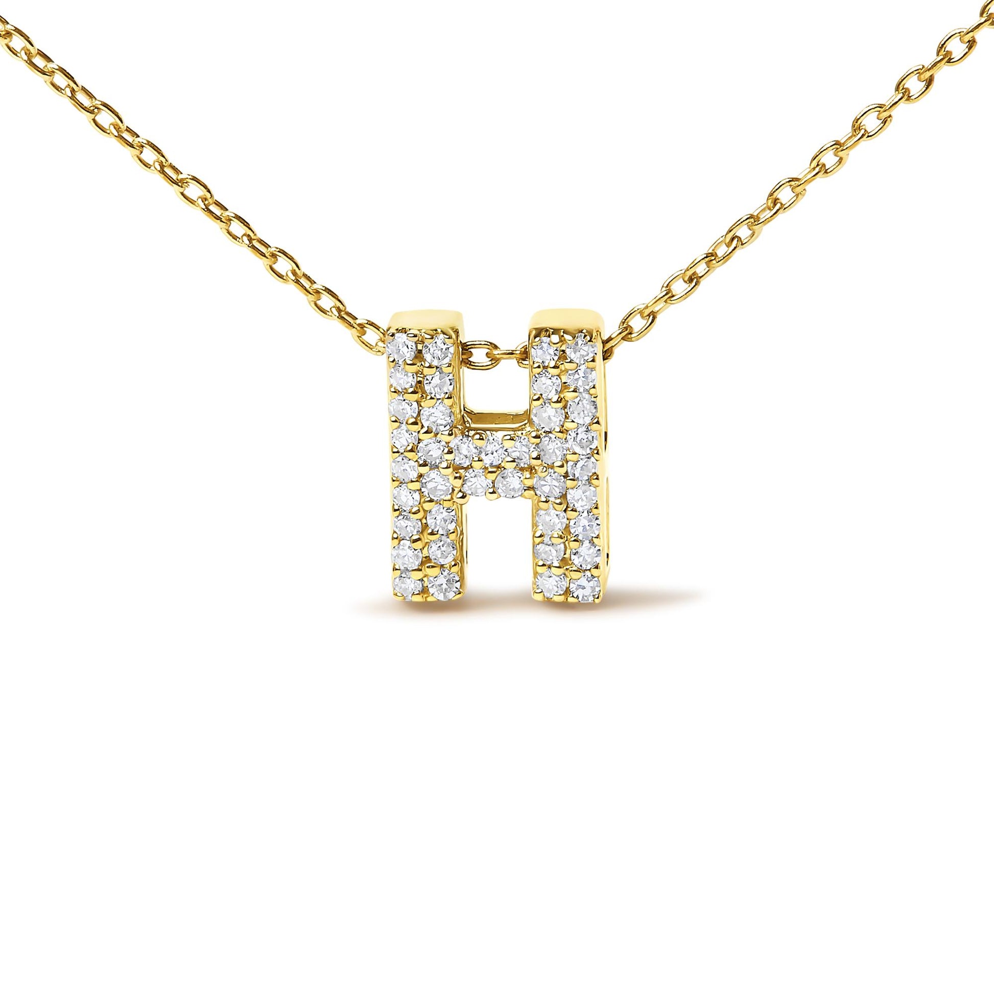 10K Yellow Gold Diamond Accent "A-Z" Initial Bubble Pendant Necklace