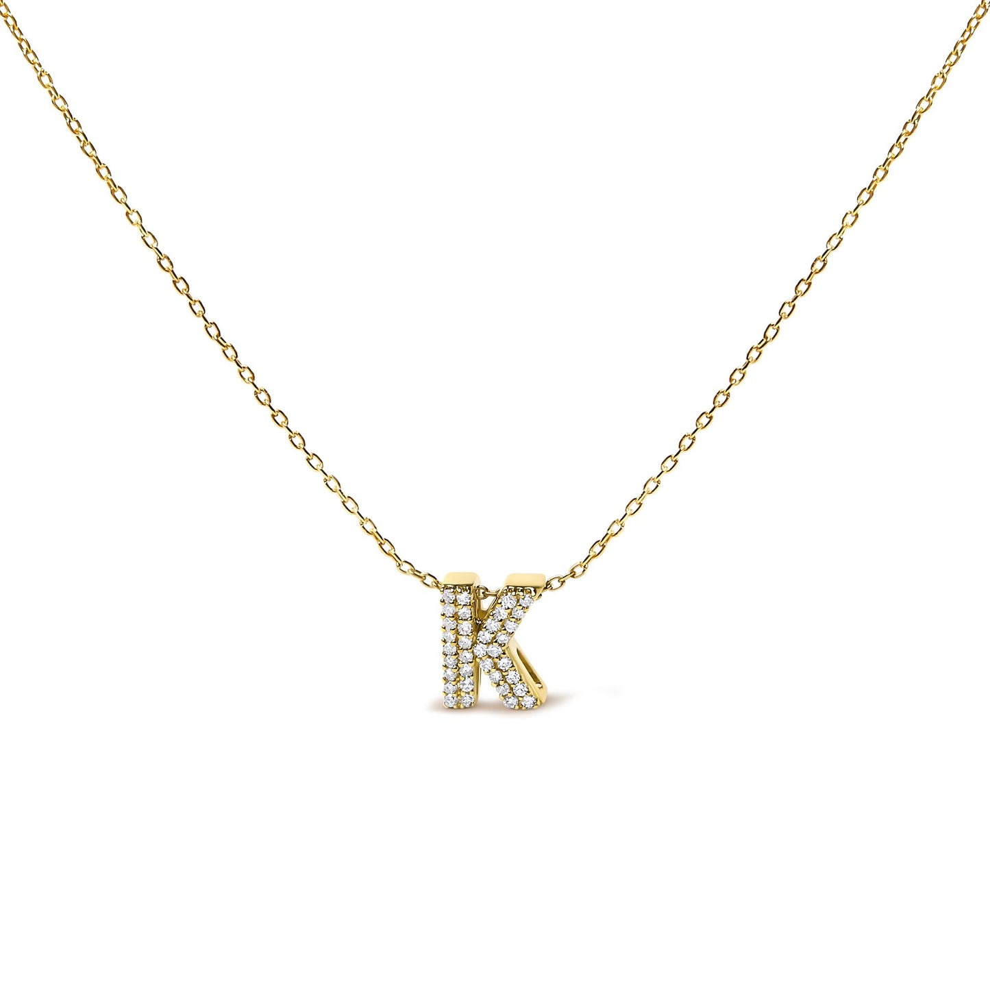 10K Yellow Gold Diamond Accent "A-Z" Initial Bubble Pendant Necklace