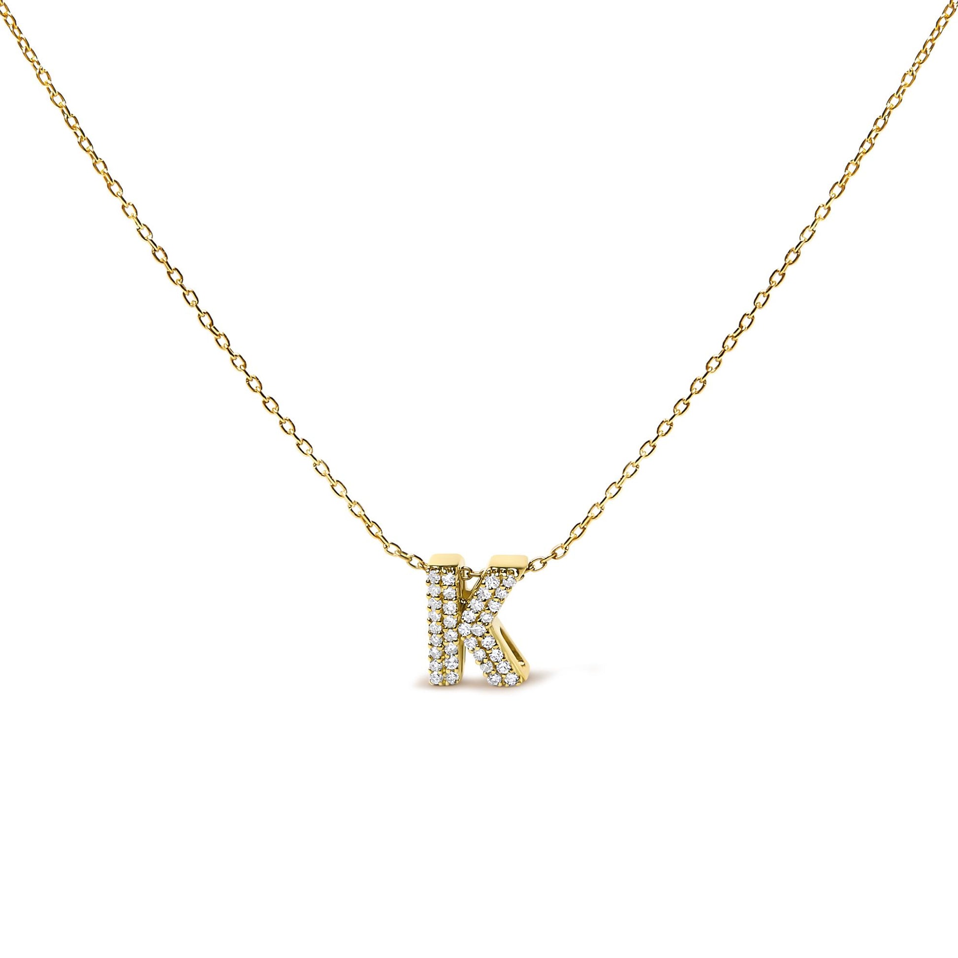 10K Yellow Gold Diamond Accent "A-Z" Initial Bubble Pendant Necklace