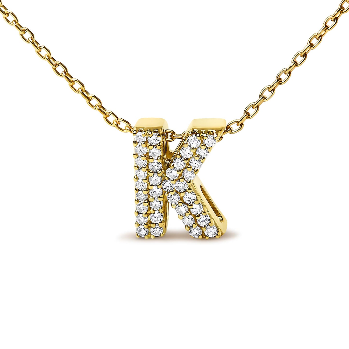 10K Yellow Gold Diamond Accent "A-Z" Initial Bubble Pendant Necklace