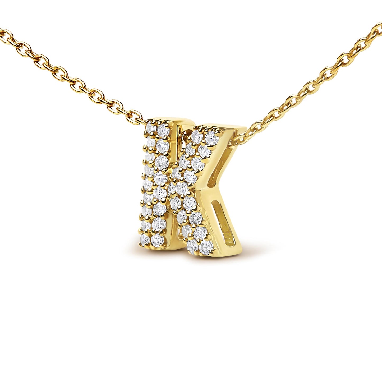 10K Yellow Gold Diamond Accent "A-Z" Initial Bubble Pendant Necklace
