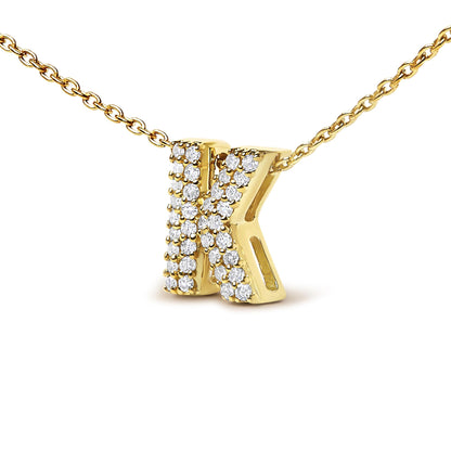 10K Yellow Gold Diamond Accent "A-Z" Initial Bubble Pendant Necklace