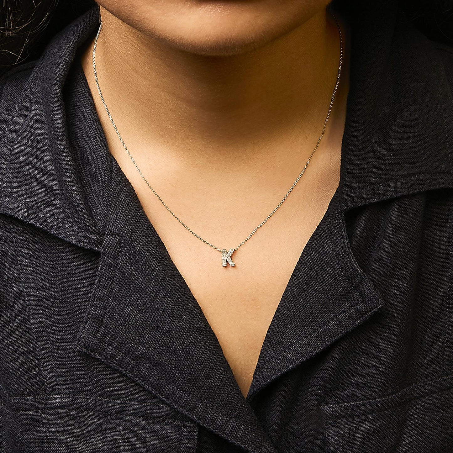 10K Yellow Gold Diamond Accent "A-Z" Initial Bubble Pendant Necklace