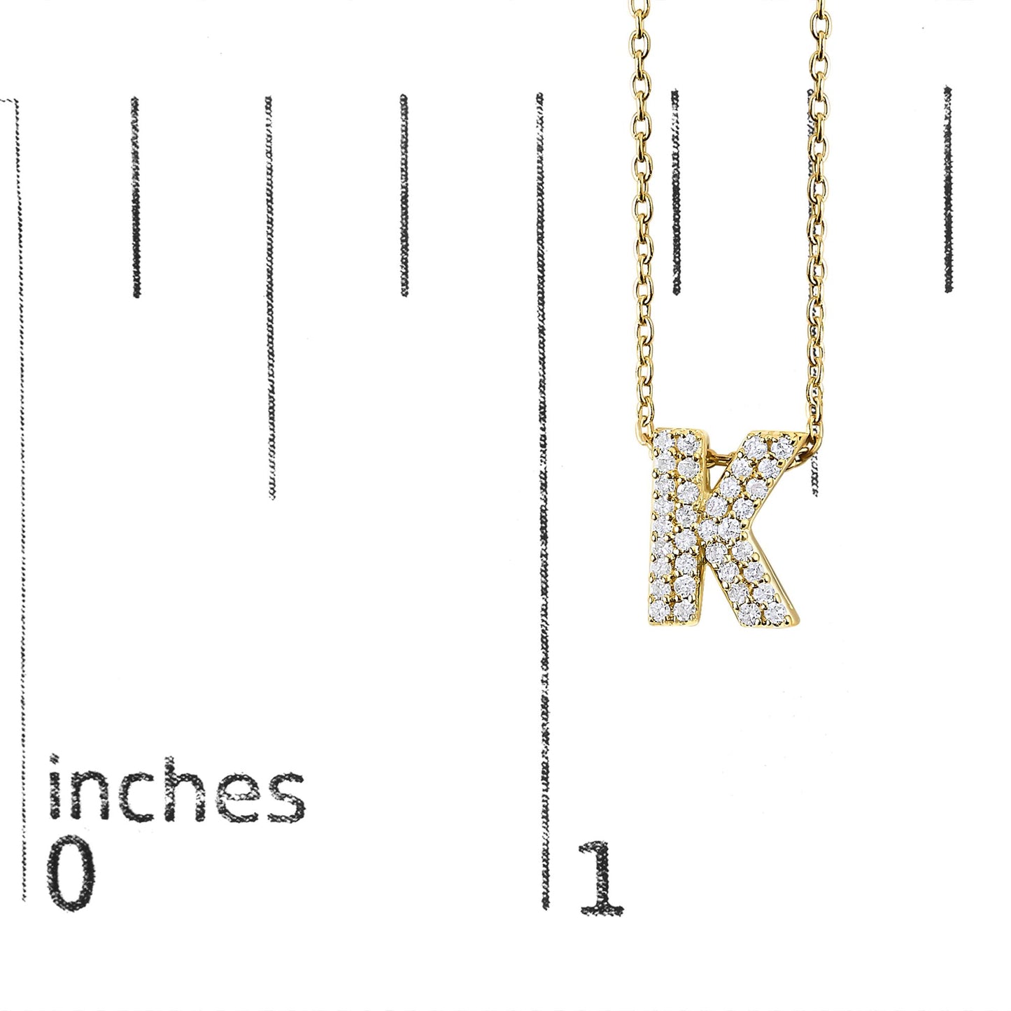 10K Yellow Gold Diamond Accent "A-Z" Initial Bubble Pendant Necklace