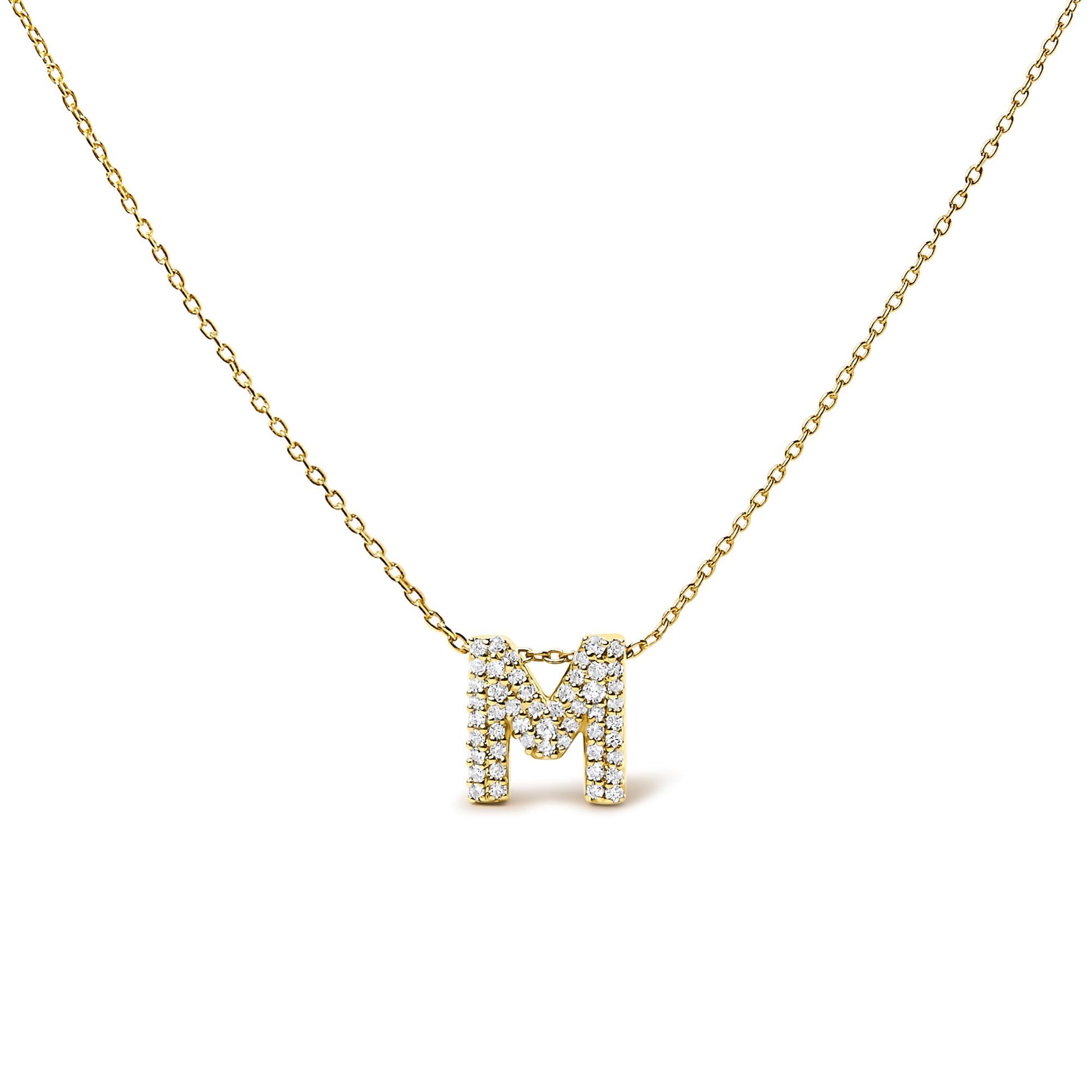 10K Yellow Gold Diamond Accent "A-Z" Initial Bubble Pendant Necklace