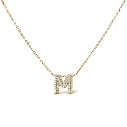 10K Yellow Gold Diamond Accent "A-Z" Initial Bubble Pendant Necklace