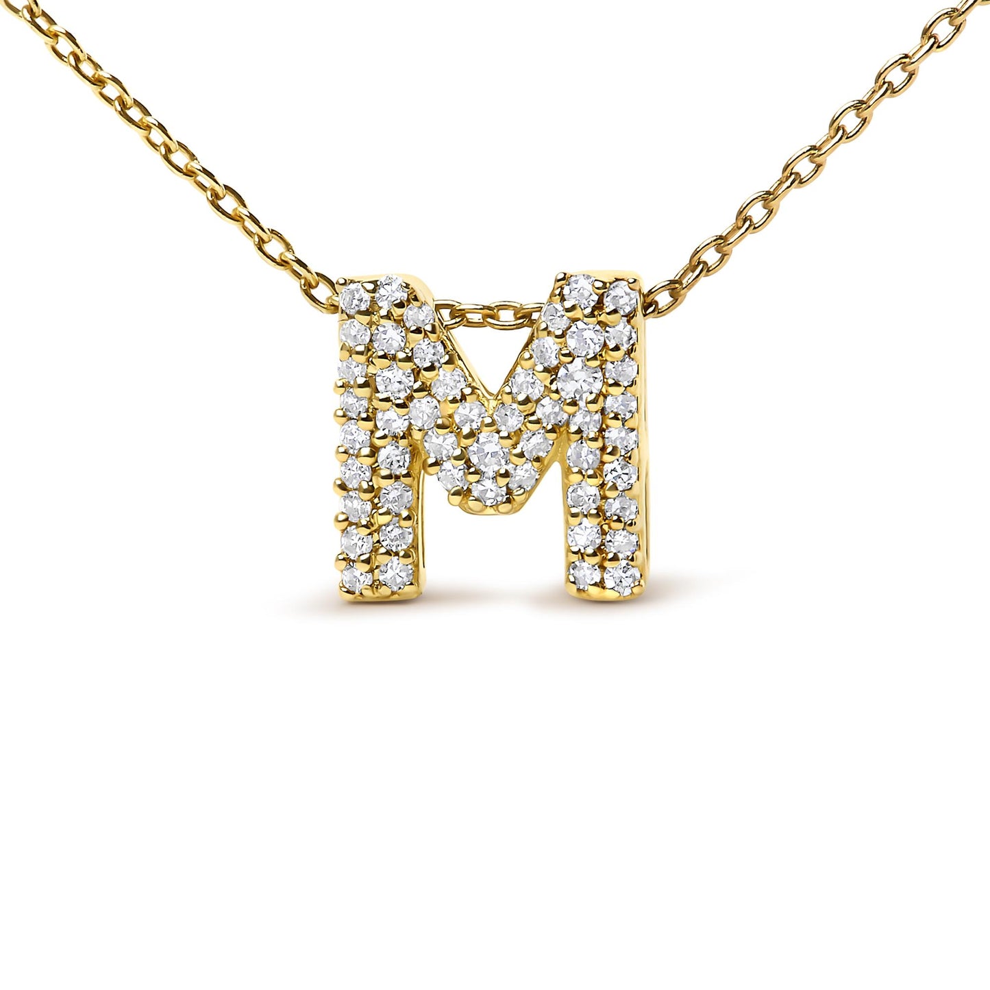 10K Yellow Gold Diamond Accent "A-Z" Initial Bubble Pendant Necklace