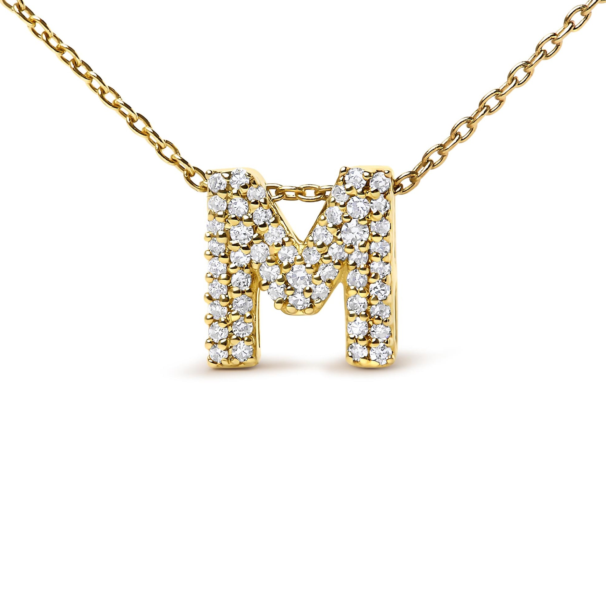 10K Yellow Gold Diamond Accent "A-Z" Initial Bubble Pendant Necklace