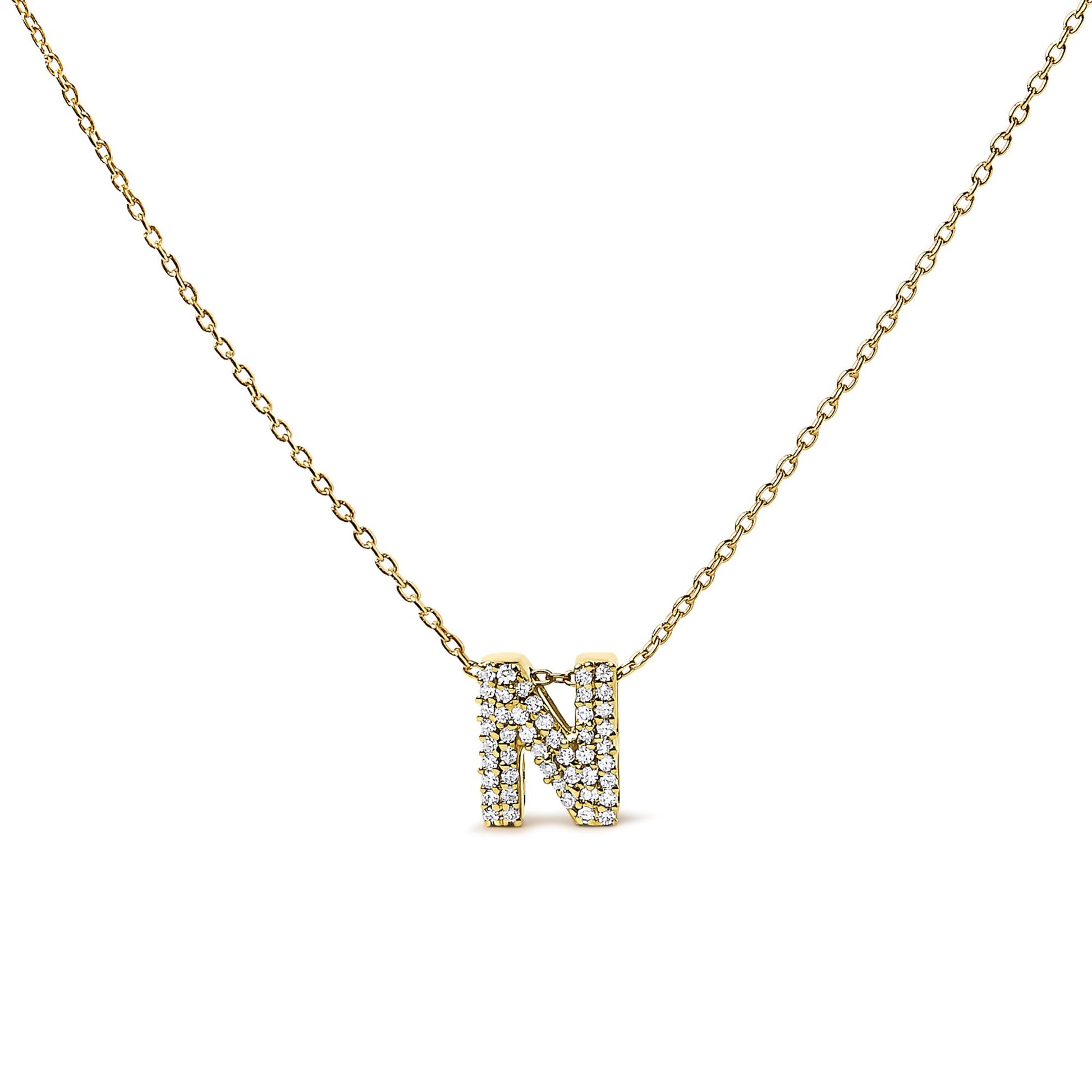 10K Yellow Gold Diamond Accent "A-Z" Initial Bubble Pendant Necklace