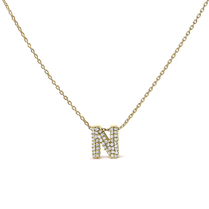 10K Yellow Gold Diamond Accent "A-Z" Initial Bubble Pendant Necklace