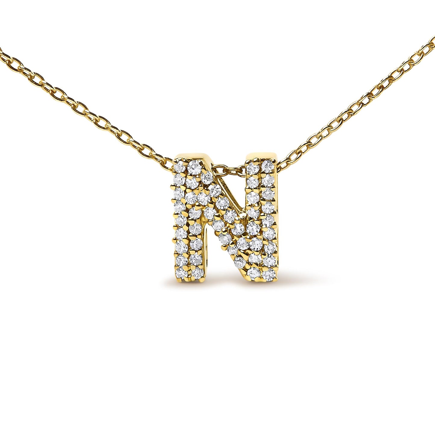 10K Yellow Gold Diamond Accent "A-Z" Initial Bubble Pendant Necklace