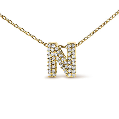 10K Yellow Gold Diamond Accent "A-Z" Initial Bubble Pendant Necklace