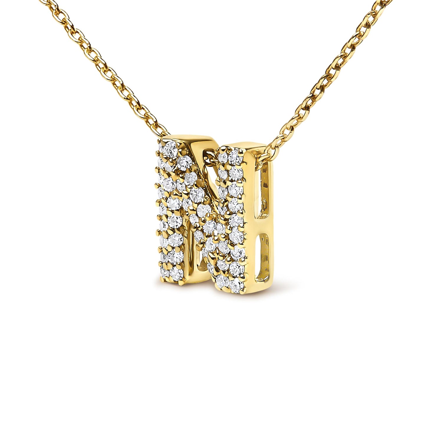 10K Yellow Gold Diamond Accent "A-Z" Initial Bubble Pendant Necklace