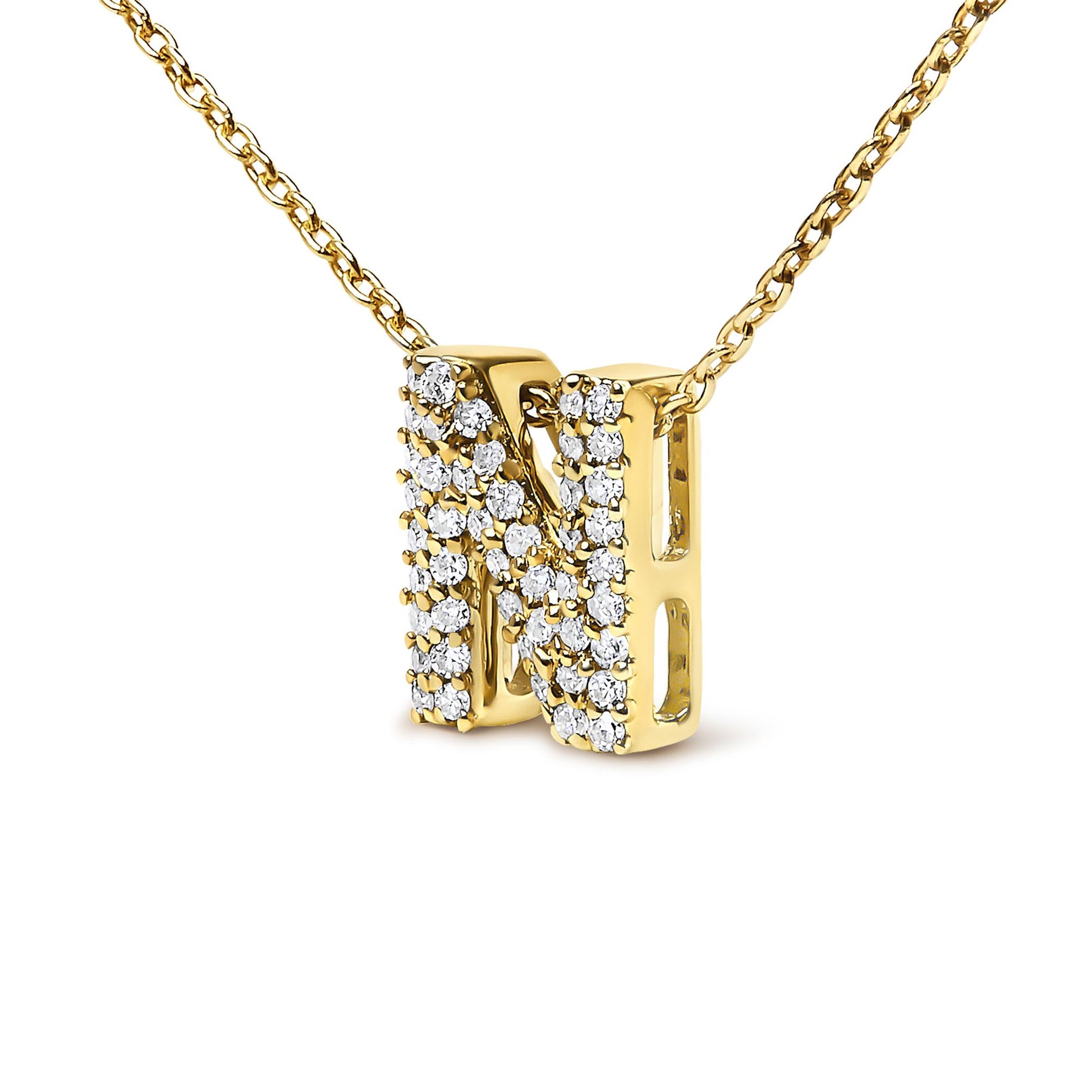 10K Yellow Gold Diamond Accent "A-Z" Initial Bubble Pendant Necklace