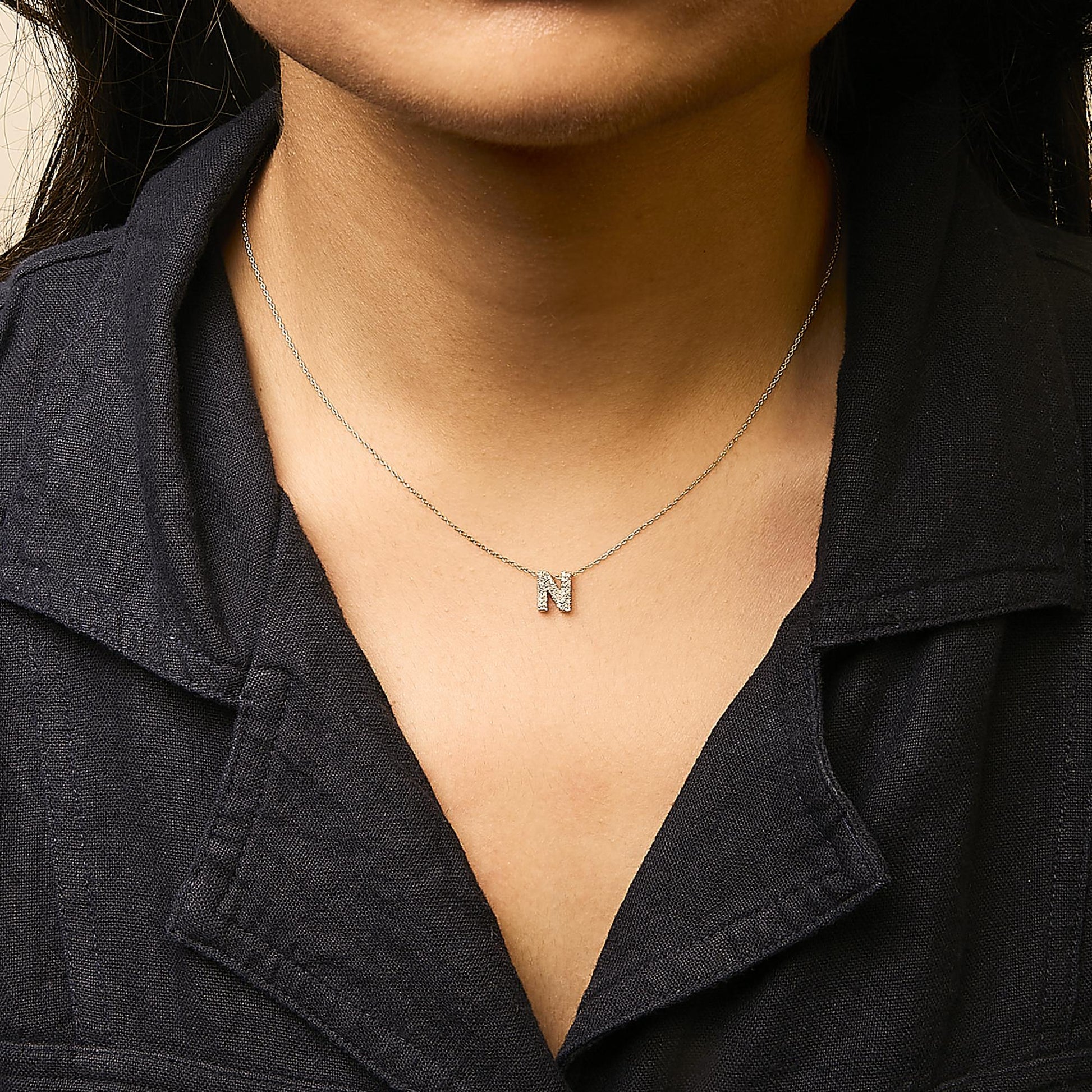 10K Yellow Gold Diamond Accent "A-Z" Initial Bubble Pendant Necklace