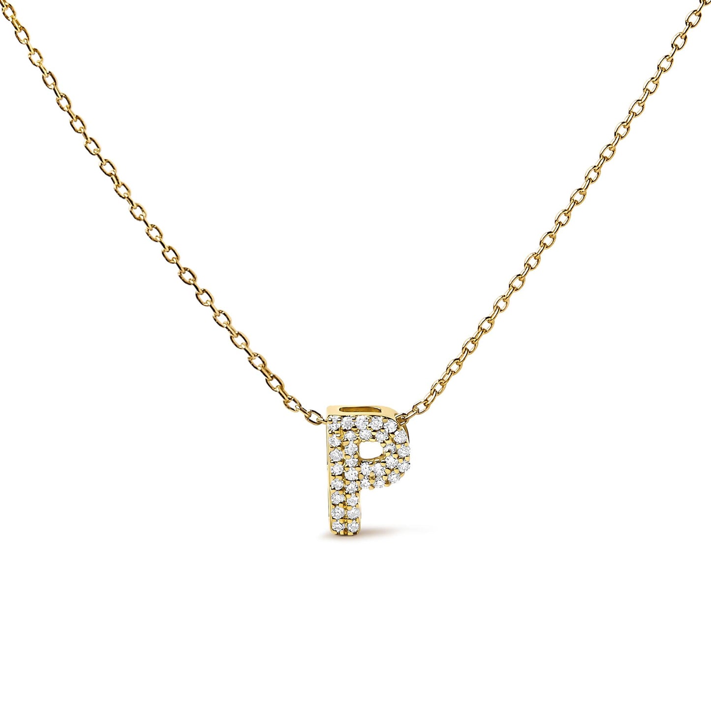 10K Yellow Gold Diamond Accent "A-Z" Initial Bubble Pendant Necklace