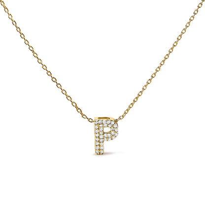 10K Yellow Gold Diamond Accent "A-Z" Initial Bubble Pendant Necklace
