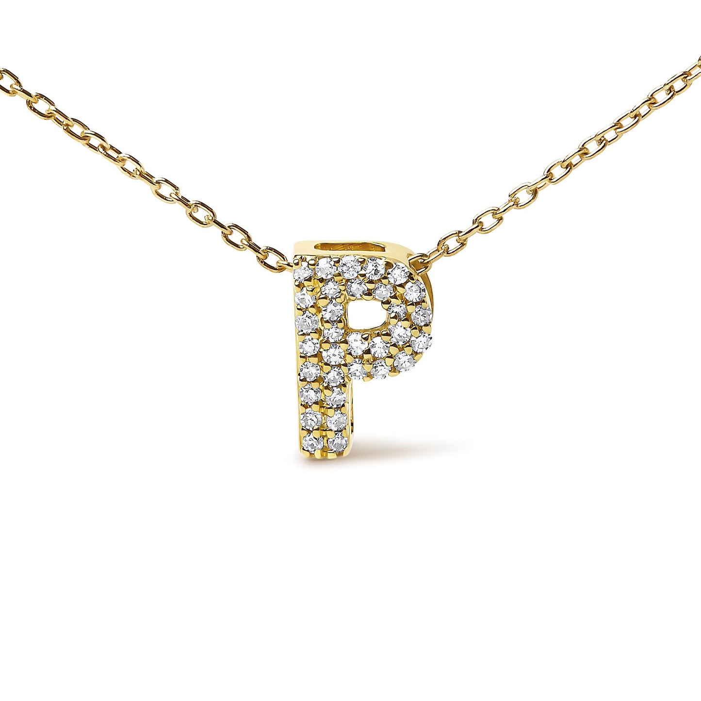 10K Yellow Gold Diamond Accent "A-Z" Initial Bubble Pendant Necklace