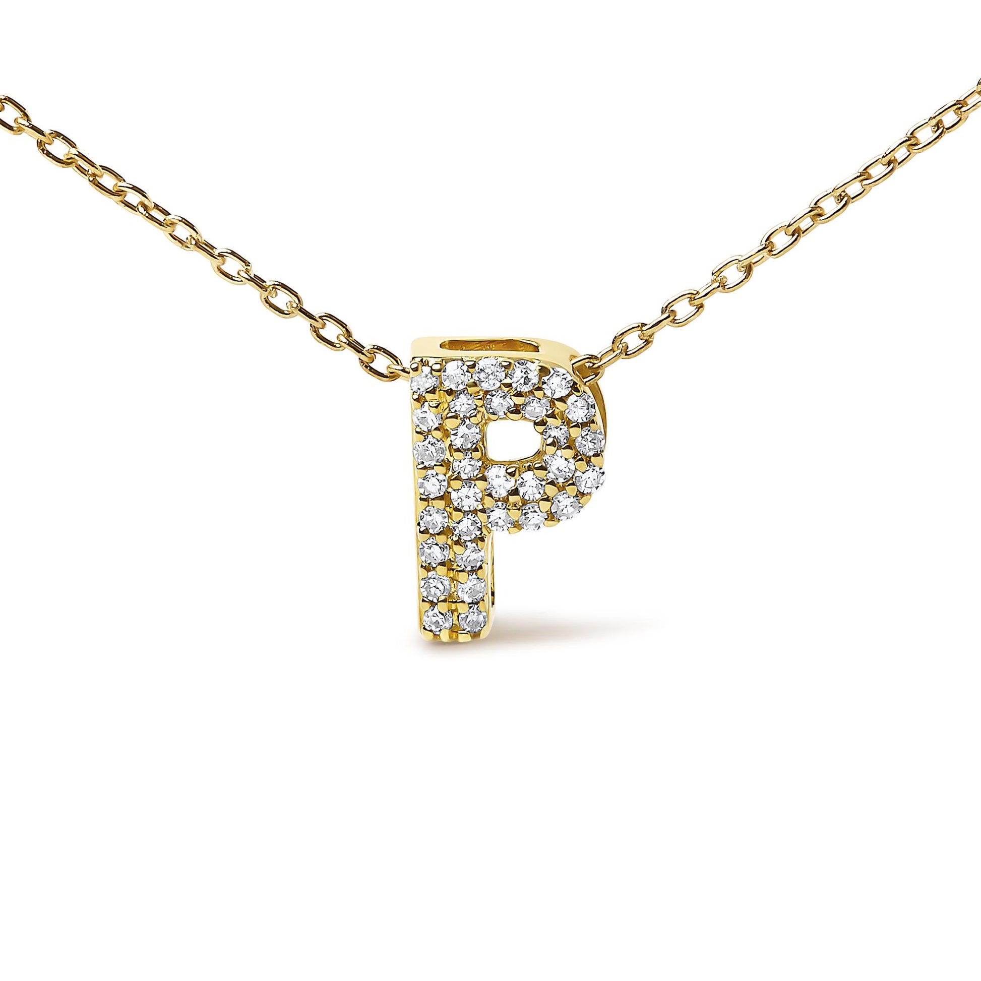 10K Yellow Gold Diamond Accent "A-Z" Initial Bubble Pendant Necklace