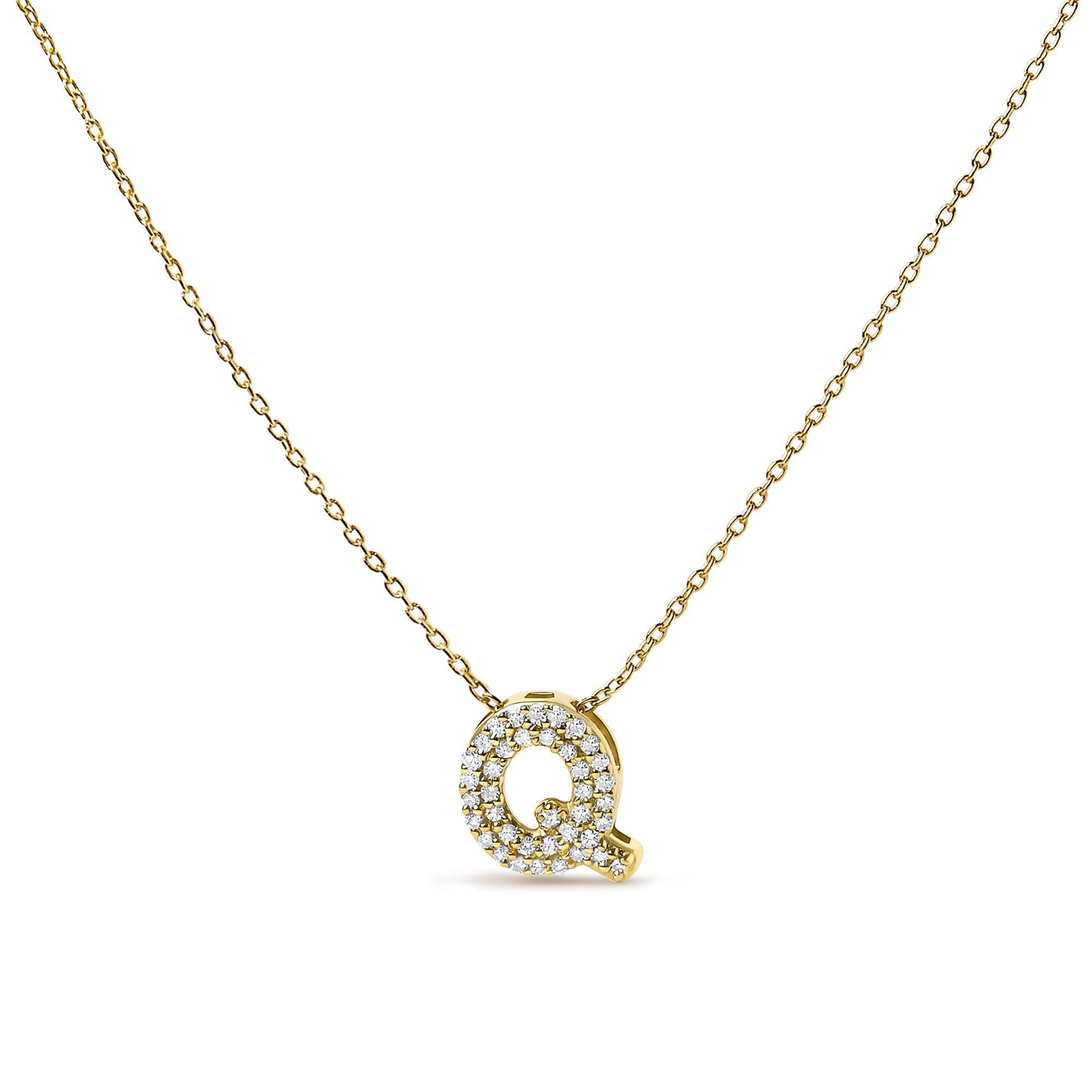 10K Yellow Gold Diamond Accent "A-Z" Initial Bubble Pendant Necklace