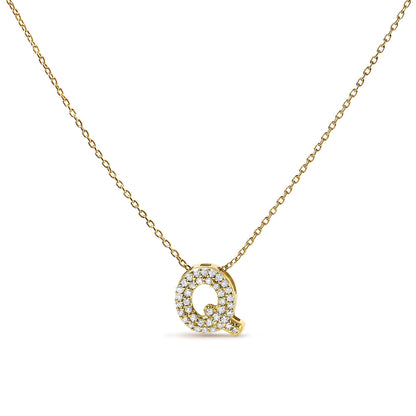10K Yellow Gold Diamond Accent "A-Z" Initial Bubble Pendant Necklace