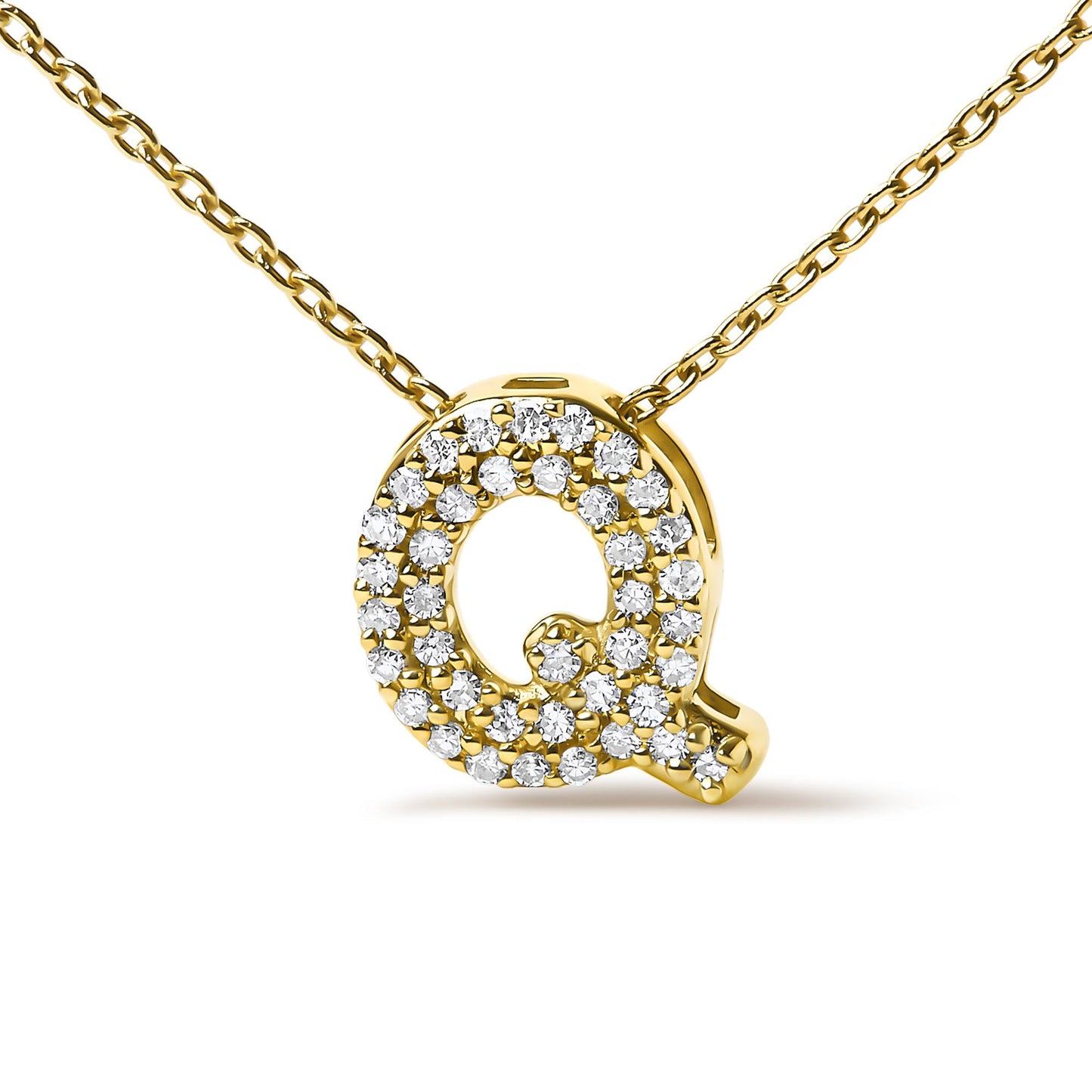 10K Yellow Gold Diamond Accent "A-Z" Initial Bubble Pendant Necklace