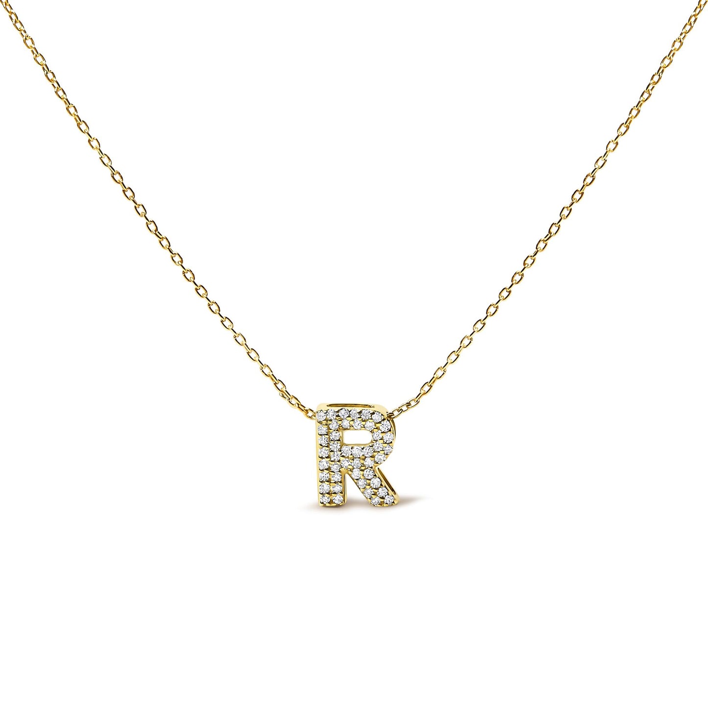 10K Yellow Gold Diamond Accent "A-Z" Initial Bubble Pendant Necklace