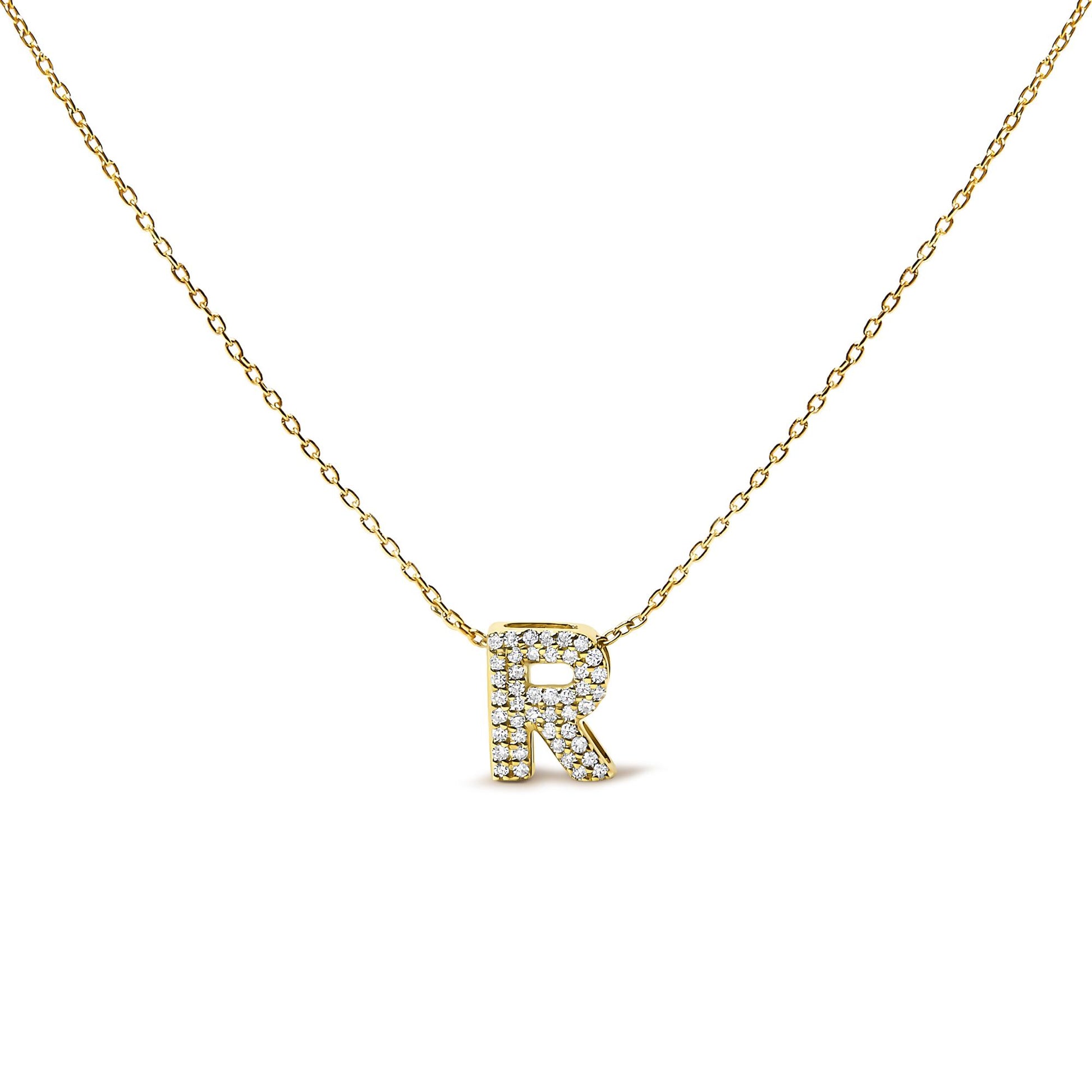 10K Yellow Gold Diamond Accent "A-Z" Initial Bubble Pendant Necklace
