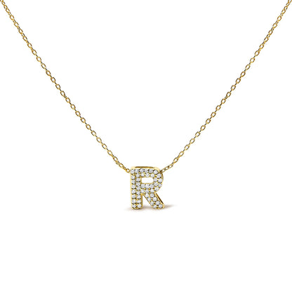 10K Yellow Gold Diamond Accent "A-Z" Initial Bubble Pendant Necklace