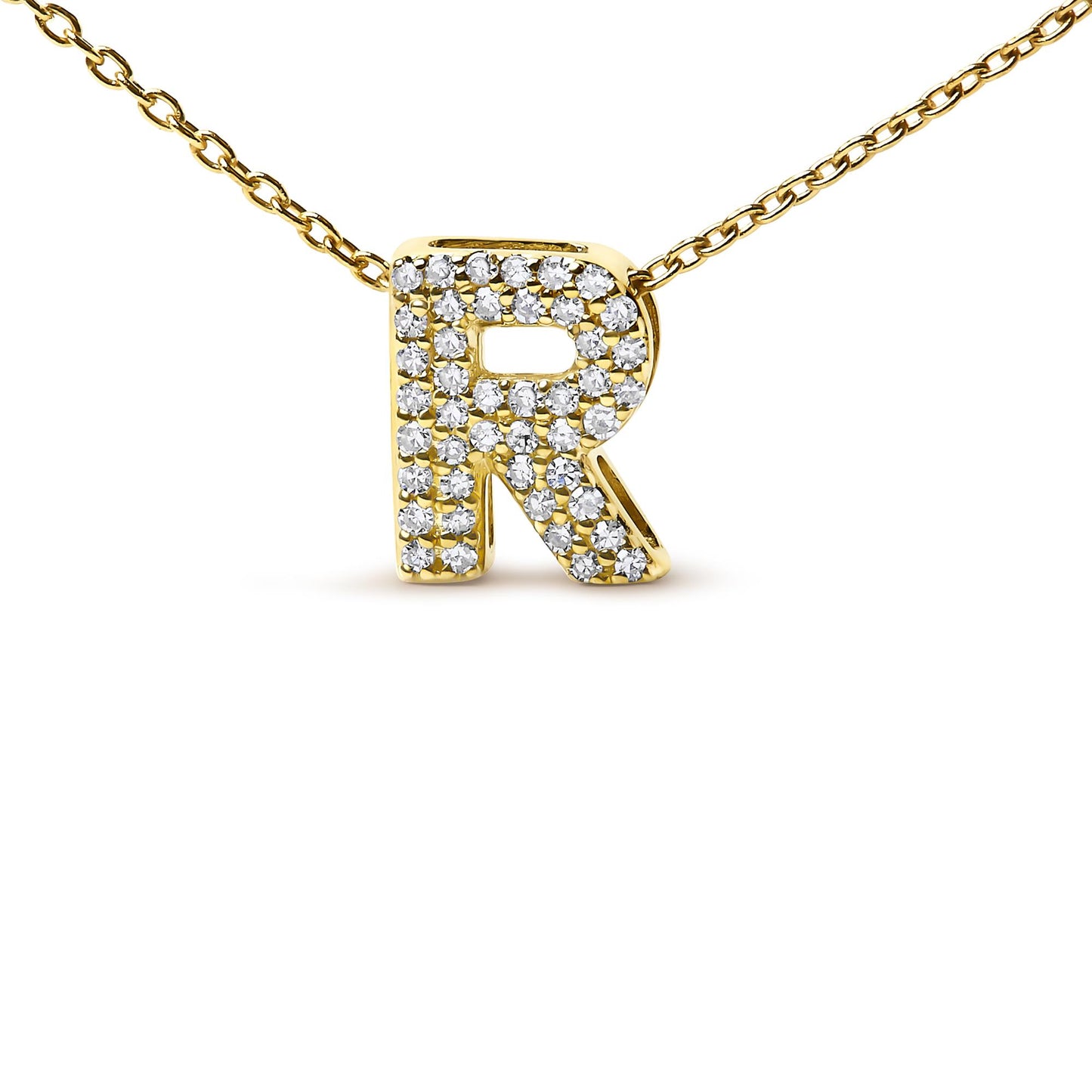 10K Yellow Gold Diamond Accent "A-Z" Initial Bubble Pendant Necklace