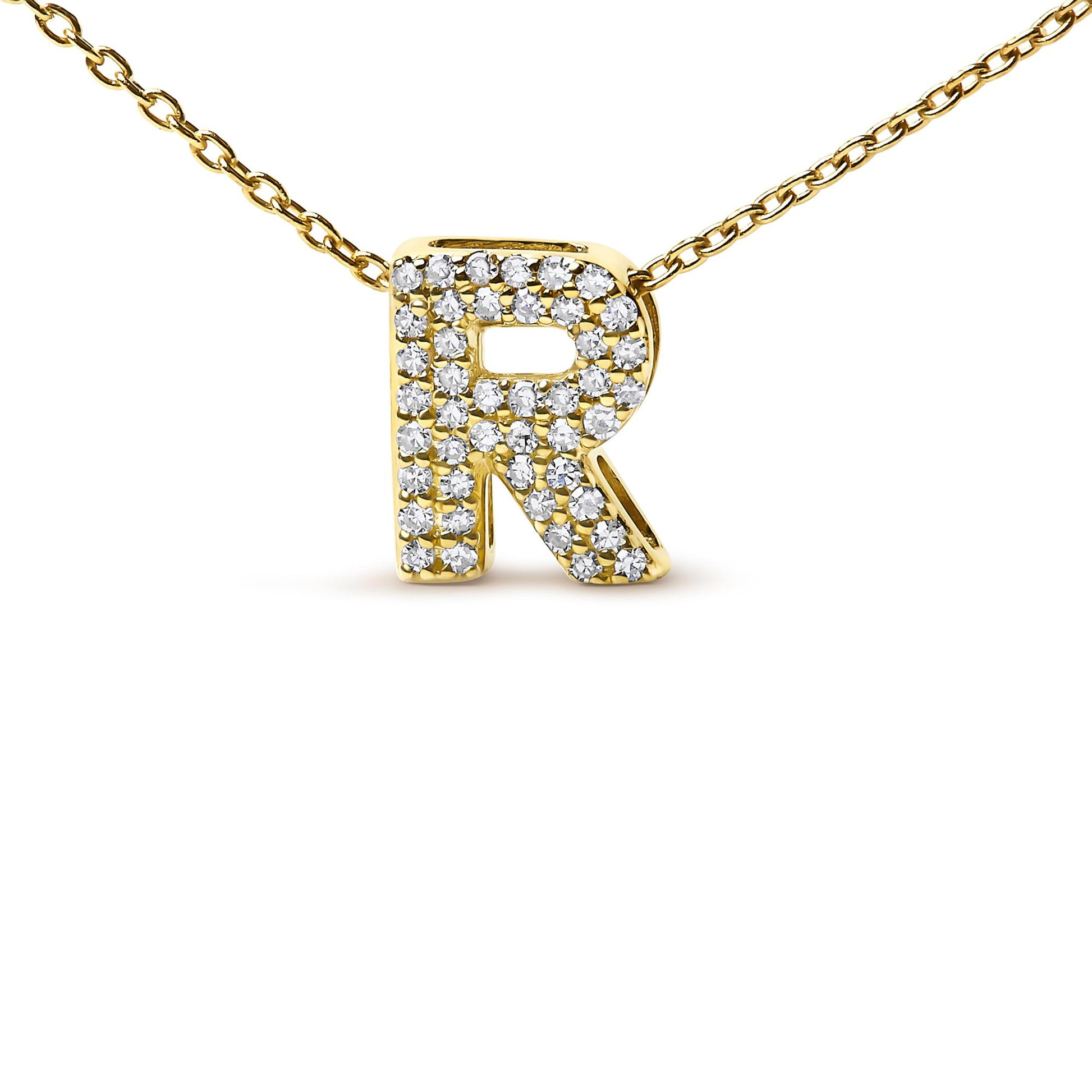 10K Yellow Gold Diamond Accent "A-Z" Initial Bubble Pendant Necklace