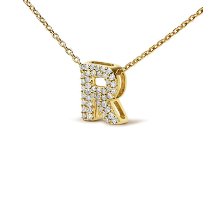 10K Yellow Gold Diamond Accent "A-Z" Initial Bubble Pendant Necklace