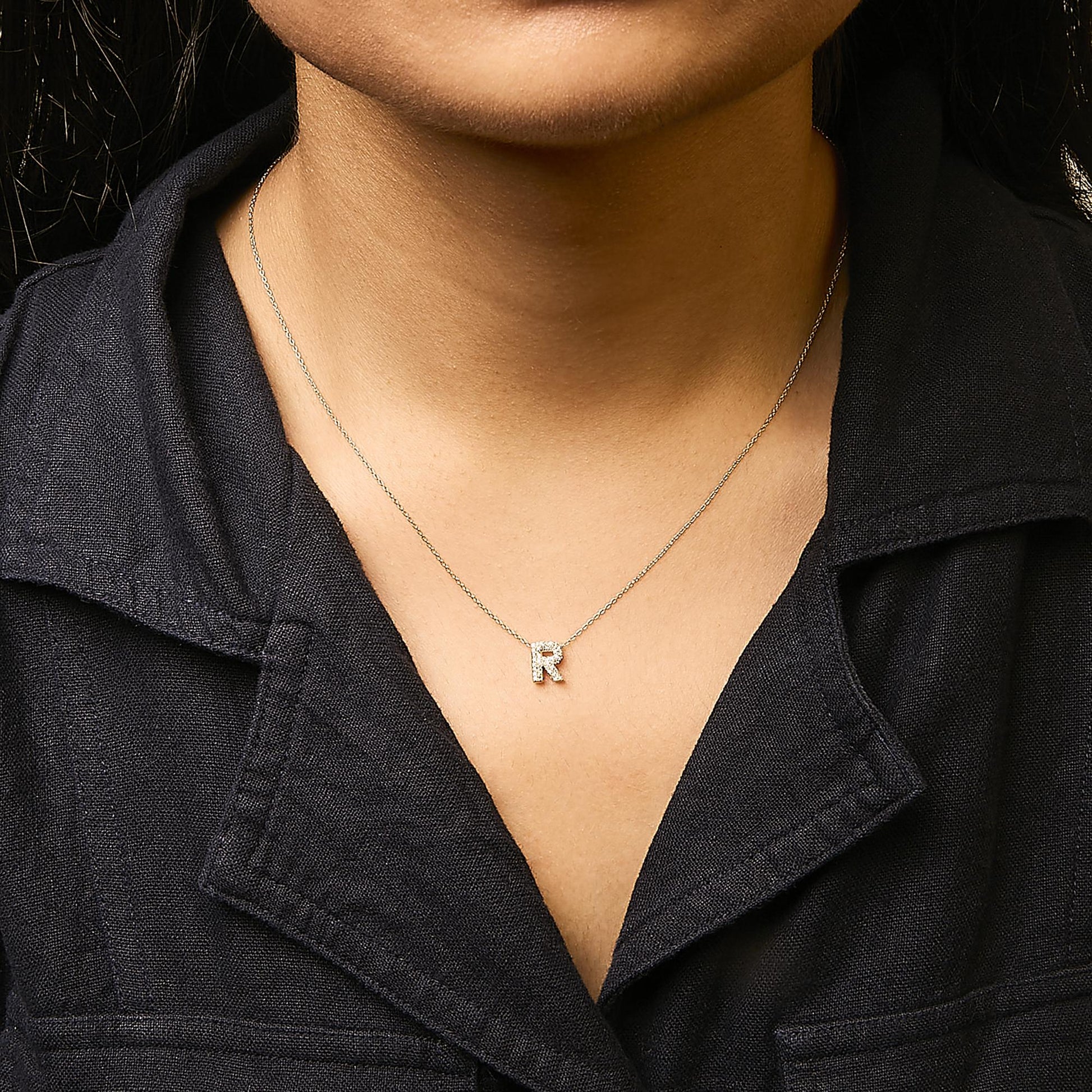 10K Yellow Gold Diamond Accent "A-Z" Initial Bubble Pendant Necklace