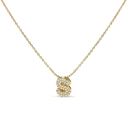 10K Yellow Gold Diamond Accent "A-Z" Initial Bubble Pendant Necklace