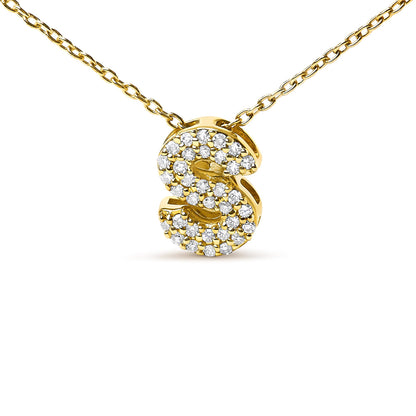 10K Yellow Gold Diamond Accent "A-Z" Initial Bubble Pendant Necklace